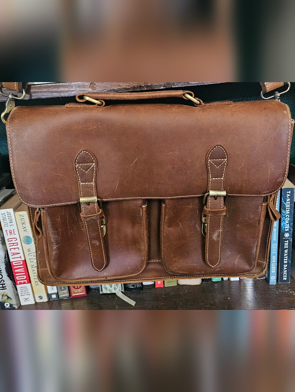 Vintage-Style Brown Genuine Leather Messenger Bag